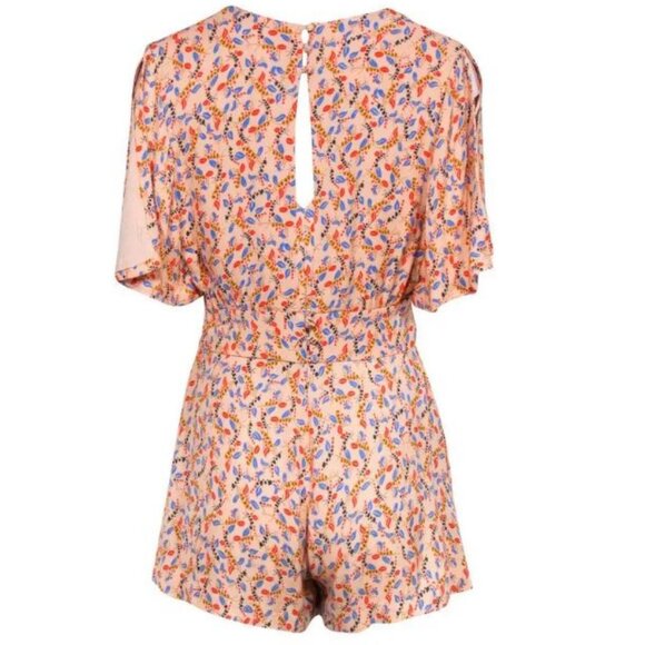 Free People Peach Floral Printed Virginia Romper with/ Open Back Size 6 - Picture 5 of 16